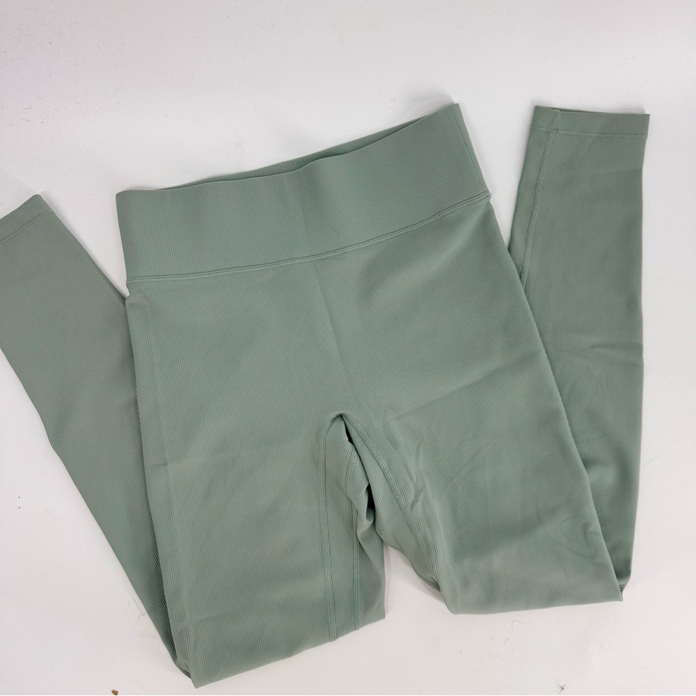 Bandier High Rise Ribbed Skinny Green Leggings